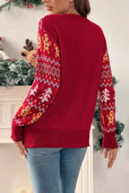 Knit Christmas Print Round Neck Loose Fit Sweater | Mixtshop LLC