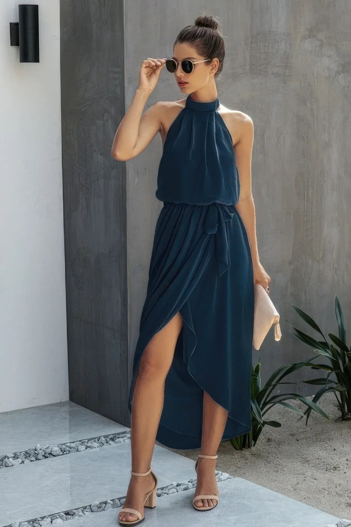 Halter Neck Empire Waist Spilt Dress Secondary image