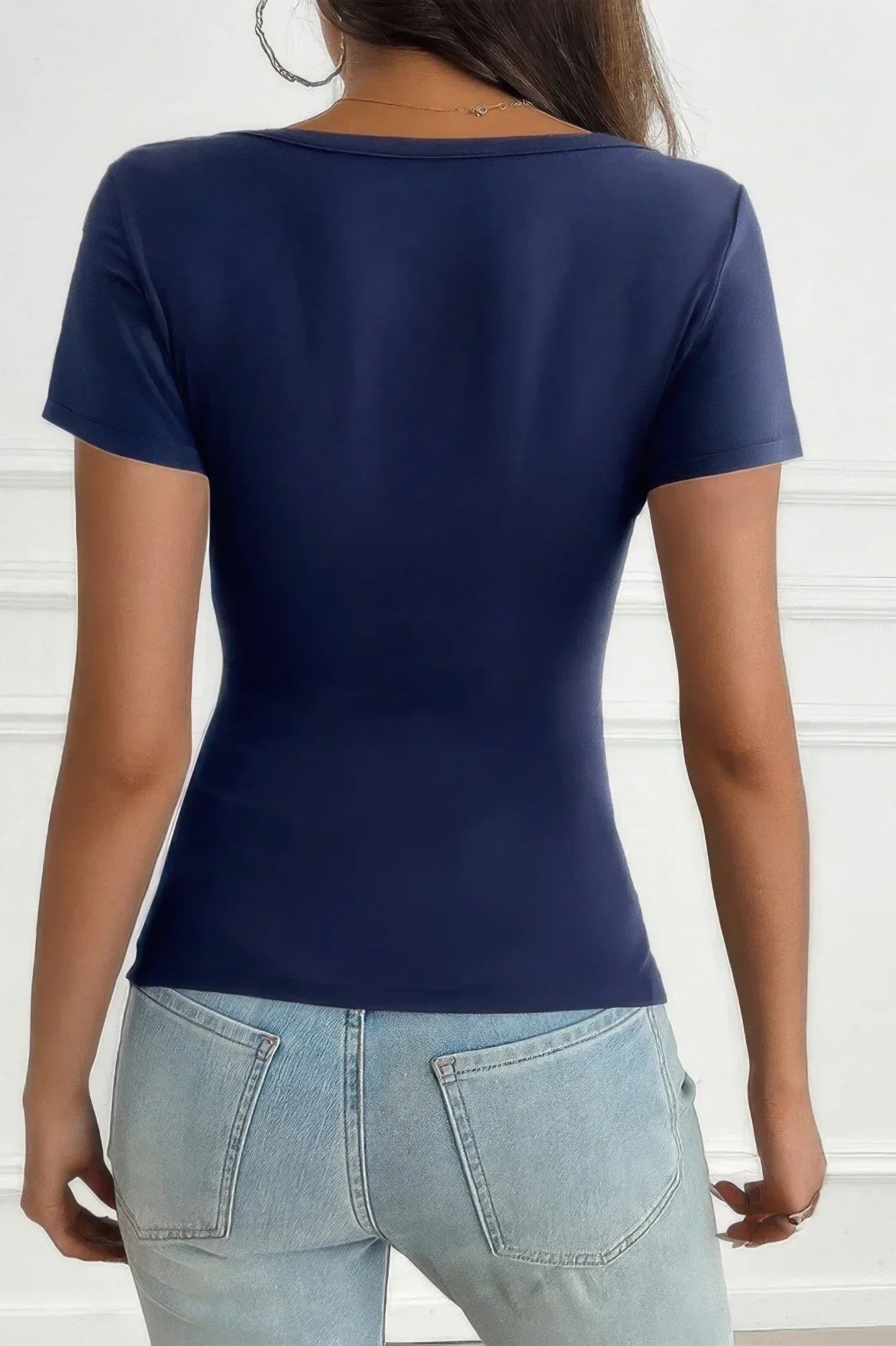 V Neck Solid Lace Splicing Button Fitted Shirt | Mixtshop LLC