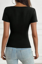 V Neck Solid Lace Splicing Button Fitted Shirt | Mixtshop LLC