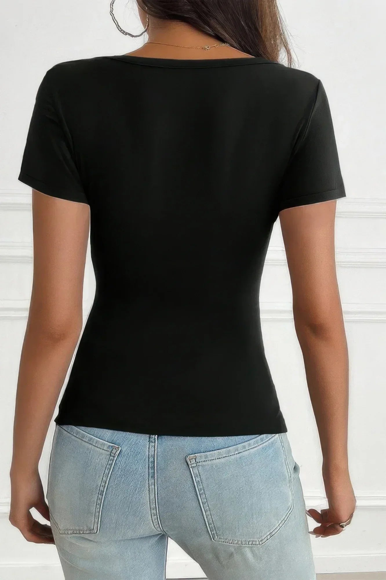 V Neck Solid Lace Splicing Button Fitted Shirt | Mixtshop LLC