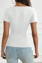 V Neck Solid Lace Splicing Button Fitted Shirt | Mixtshop LLC