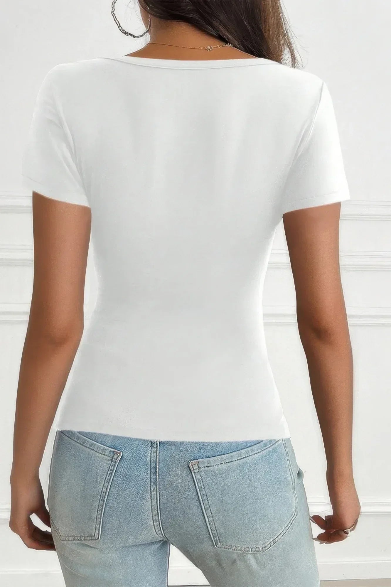 V Neck Solid Lace Splicing Button Fitted Shirt | Mixtshop LLC