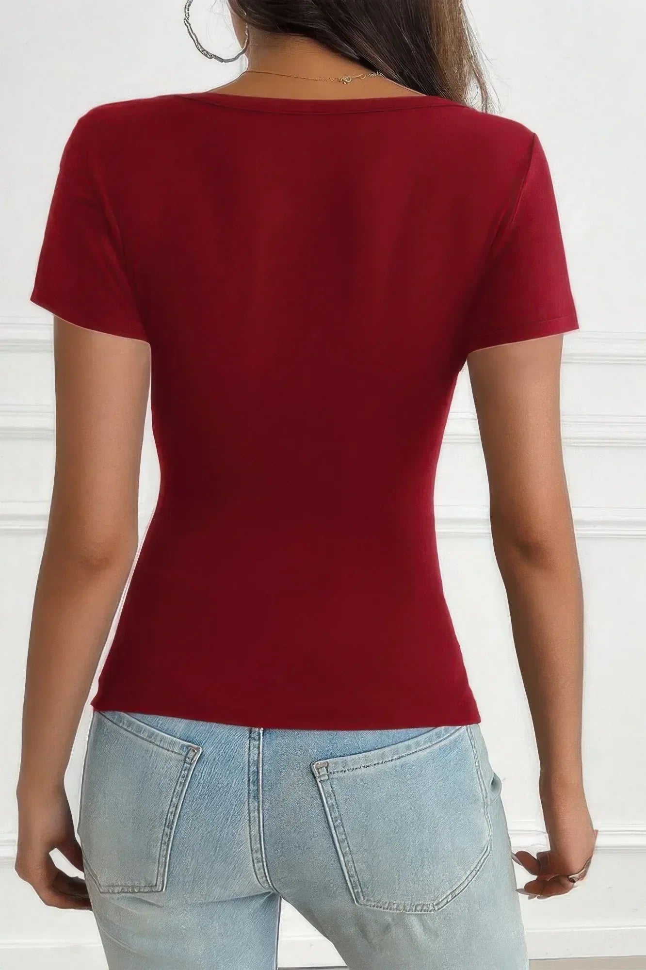V Neck Solid Lace Splicing Button Fitted Shirt | Mixtshop LLC