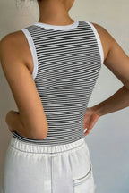 Striped Round Neck White Trim Crop Fitted Tank Top | Mixtshop LLC