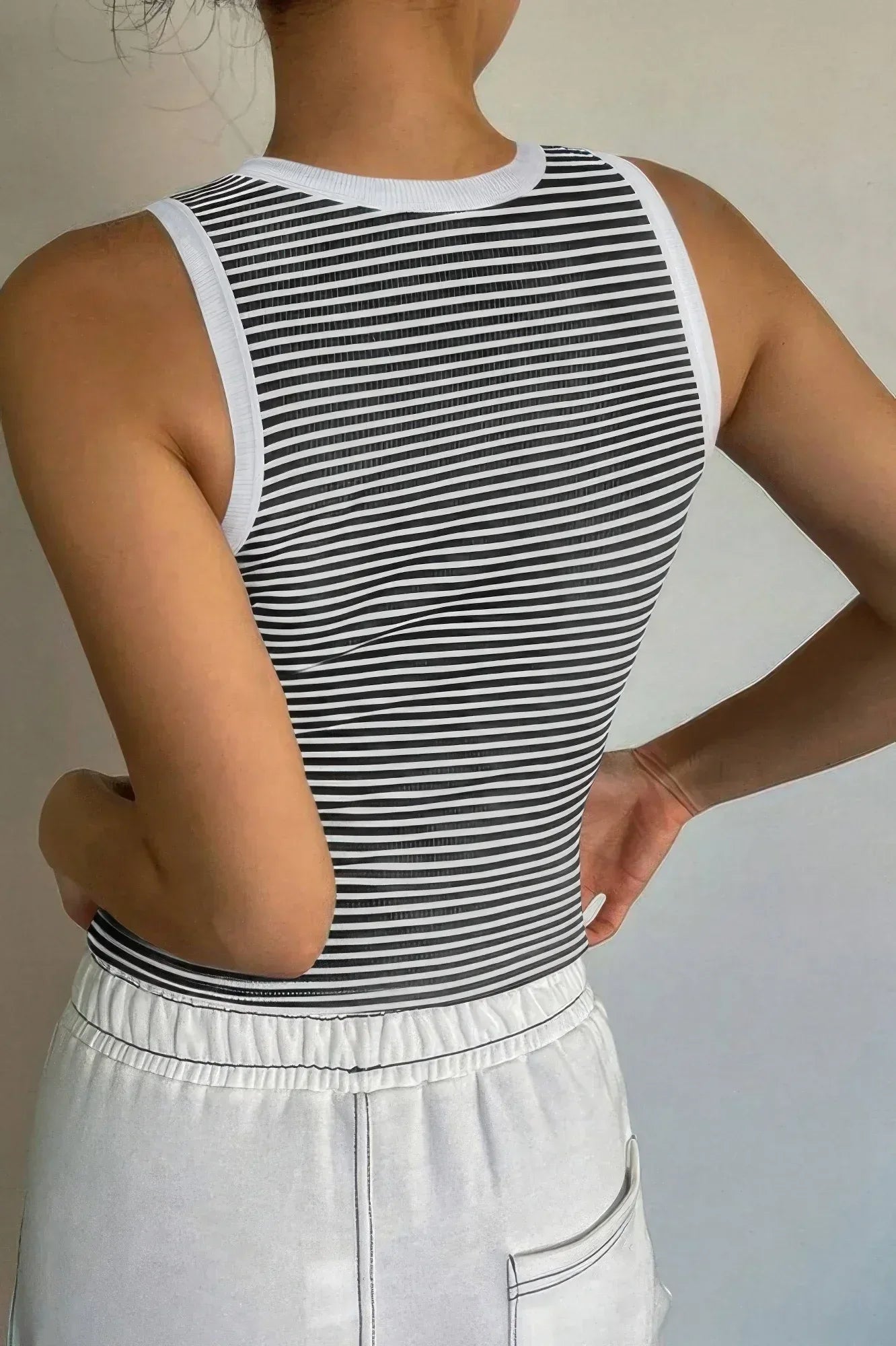 Striped Round Neck White Trim Crop Fitted Tank Top | Mixtshop LLC