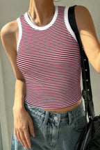 Striped Round Neck White Trim Crop Fitted Tank Top | Mixtshop LLC