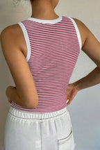 Striped Round Neck White Trim Crop Fitted Tank Top | Mixtshop LLC