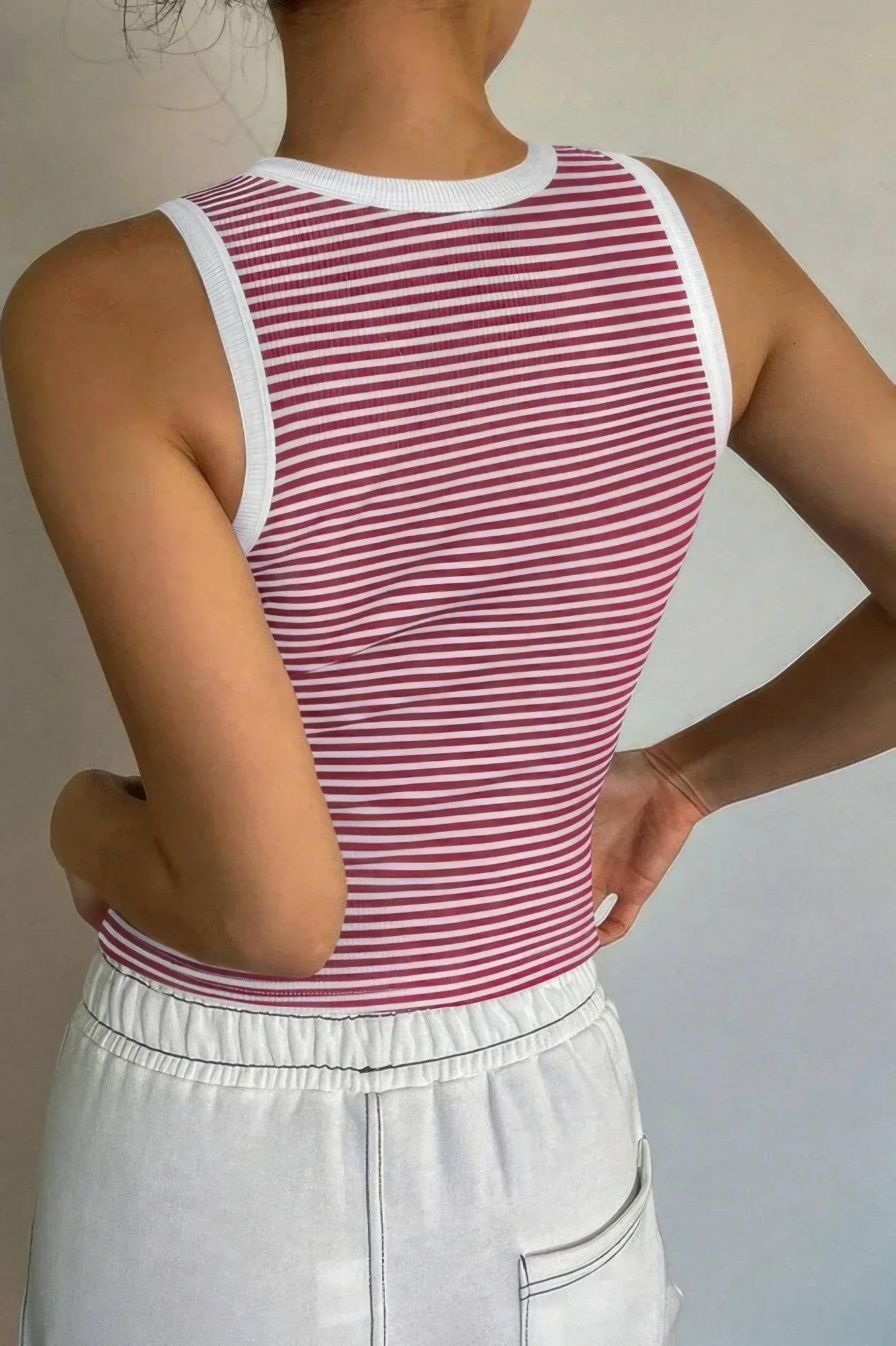Striped Round Neck White Trim Crop Fitted Tank Top | Mixtshop LLC