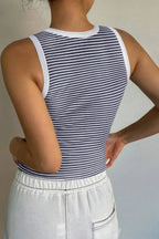 Striped Round Neck White Trim Crop Fitted Tank Top | Mixtshop LLC
