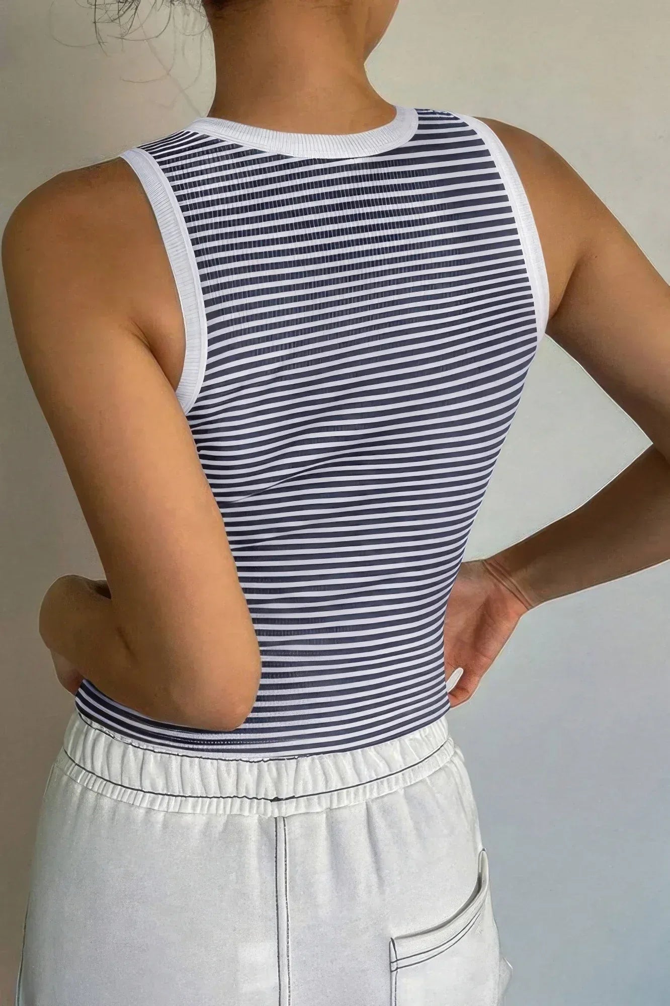 Striped Round Neck White Trim Crop Fitted Tank Top | Mixtshop LLC