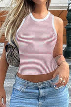Striped Round Neck White Trim Crop Fitted Tank Top | Mixtshop LLC