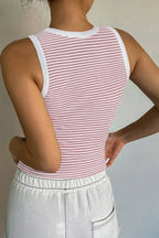 Striped Round Neck White Trim Crop Fitted Tank Top | Mixtshop LLC
