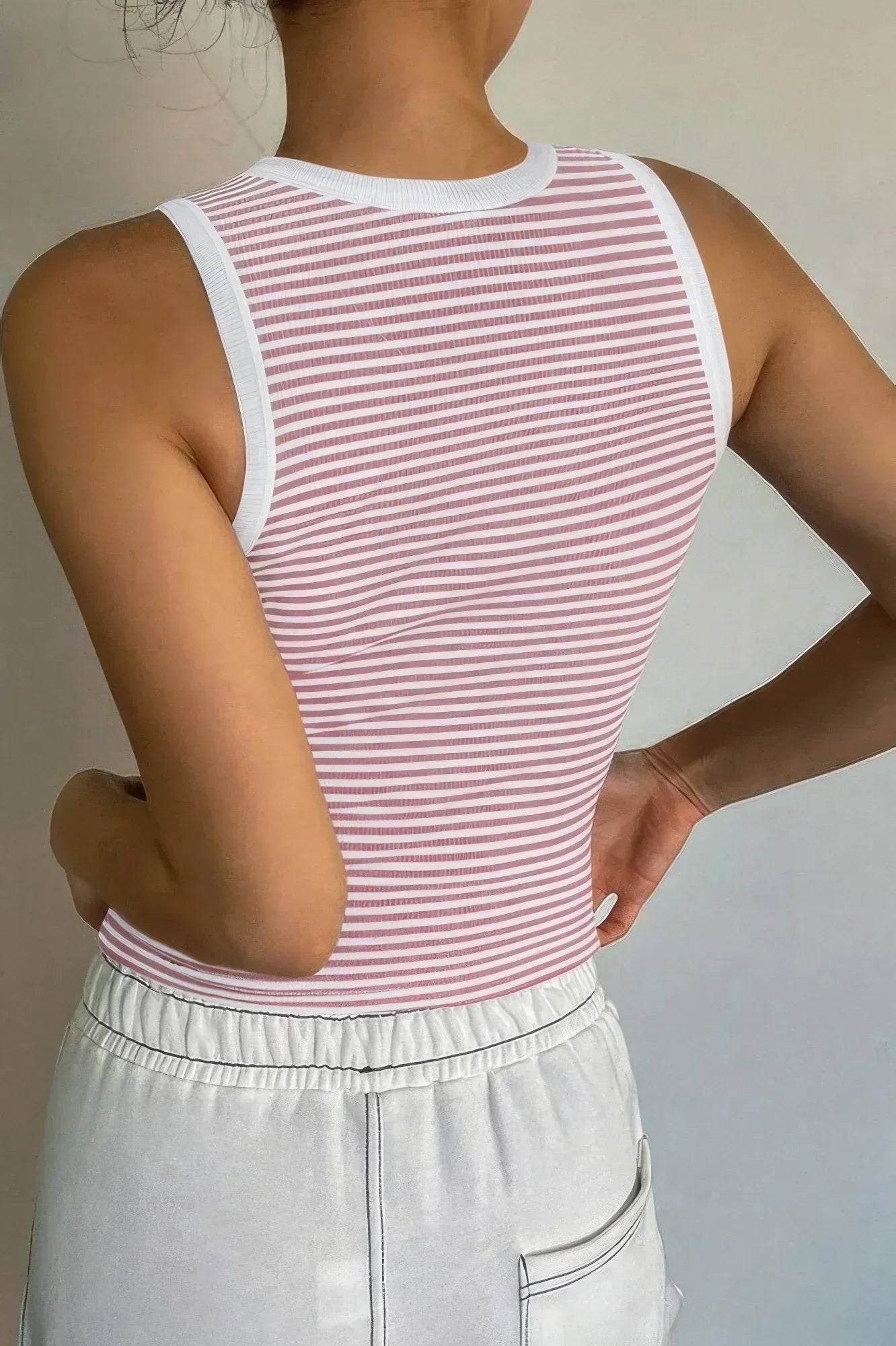 Striped Round Neck White Trim Crop Fitted Tank Top | Mixtshop LLC