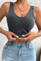 Solid V Neck Elastic Sleeveless High Waist Top | Mixtshop LLC