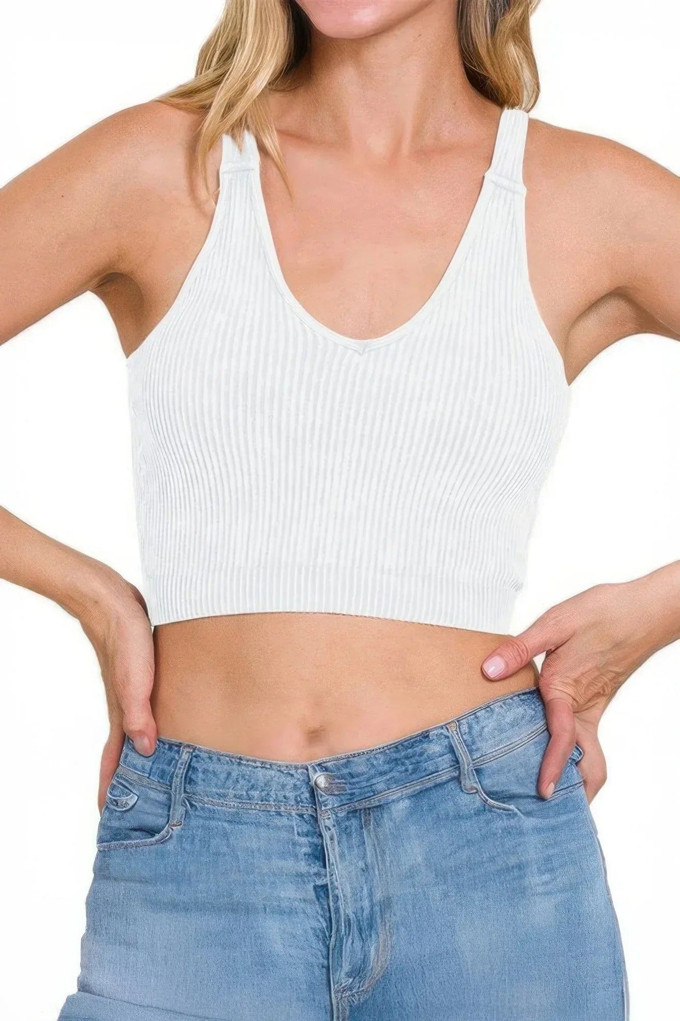 Solid V Neck Elastic Sleeveless High Waist Top | Mixtshop LLC
