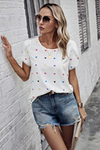 Heart Print Round Neck Loose Fit Shirt | Mixtshop LLC