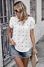 Heart Print Round Neck Loose Fit Shirt | Mixtshop LLC