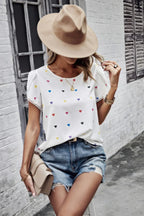 Heart Print Round Neck Loose Fit Shirt | Mixtshop LLC