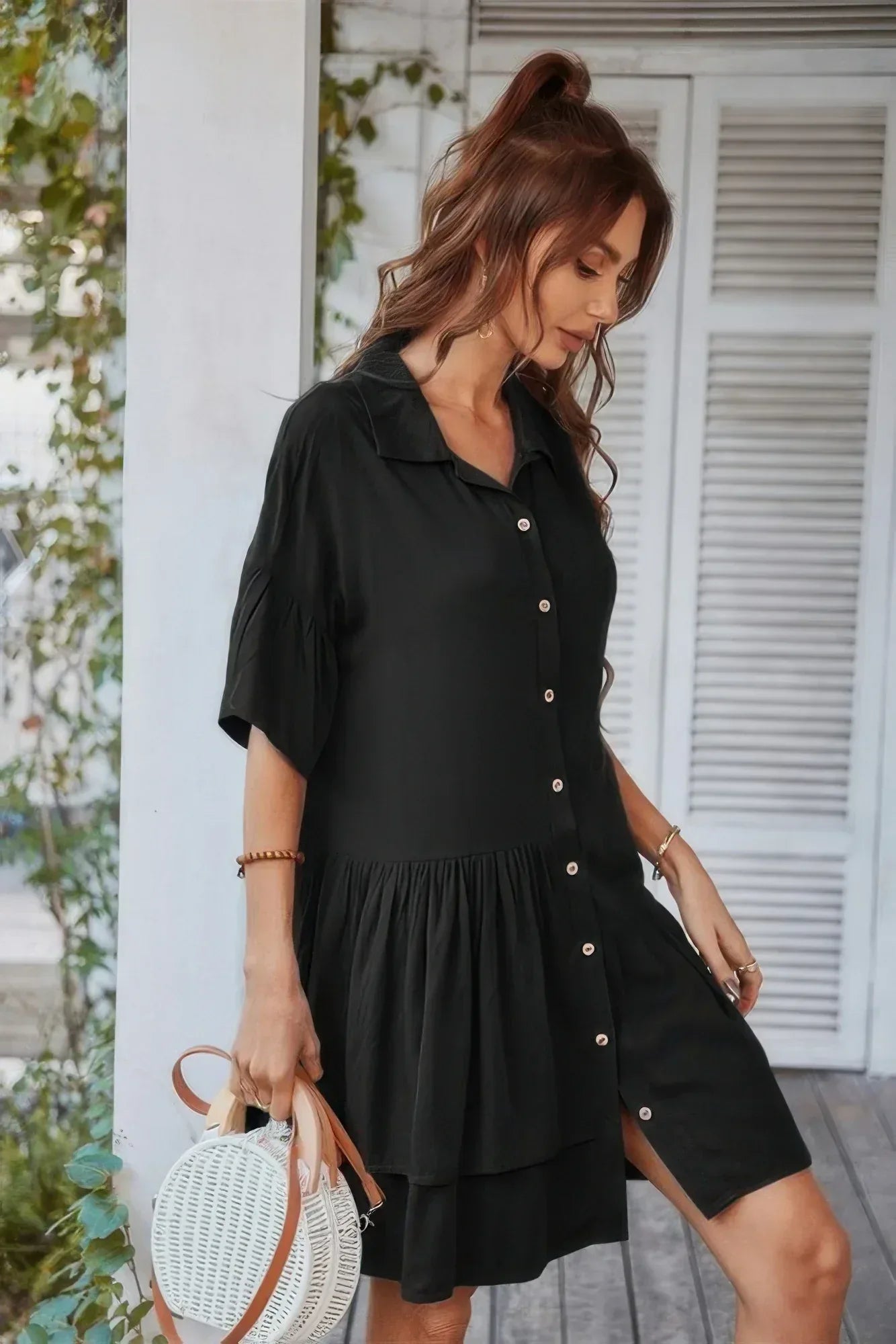 V Neck Solid Tunic Dress Secondary image