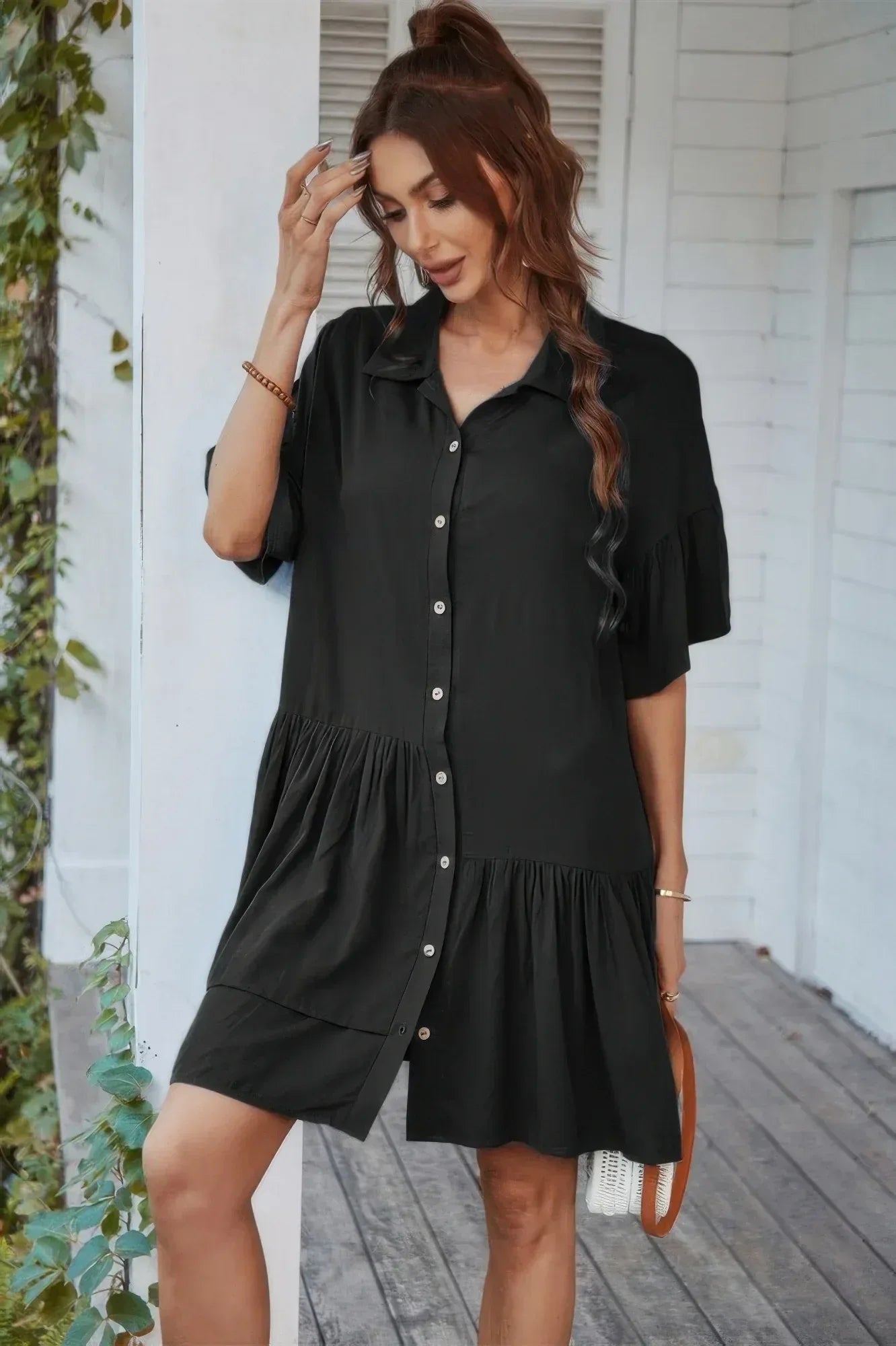 V Neck Solid Tunic Dress | Mixtshop LLC