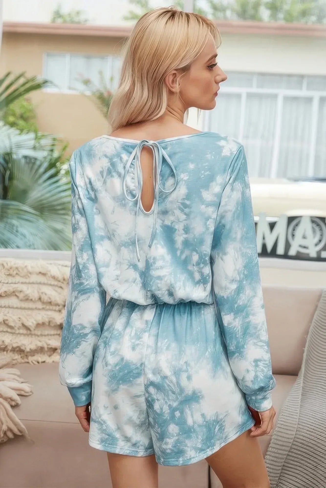 Tie Dye Round Neck Drawstring Romper Secondary image