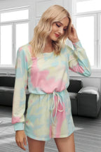 Tie Dye Round Neck Drawstring Romper | Mixtshop LLC