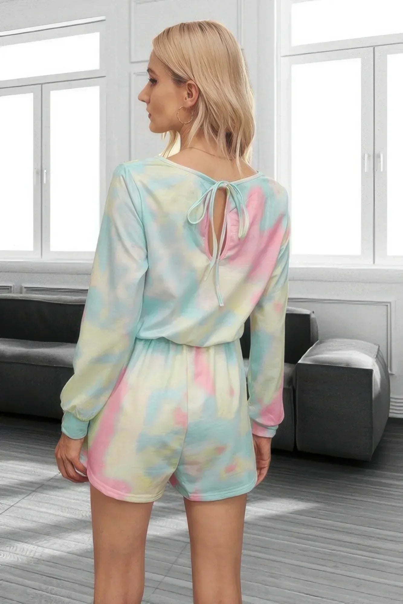 Tie Dye Round Neck Drawstring Romper | Mixtshop LLC