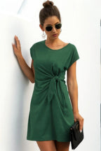 Solid Twist Knot Front Short Sleeve Tee Fit Dress | Mixtshop LLC