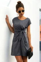 Solid Twist Knot Front Short Sleeve Tee Fit Dress | Mixtshop LLC