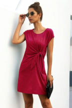 Solid Twist Knot Front Short Sleeve Tee Fit Dress | Mixtshop LLC