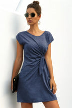 Solid Twist Knot Front Short Sleeve Tee Fit Dress | Mixtshop LLC