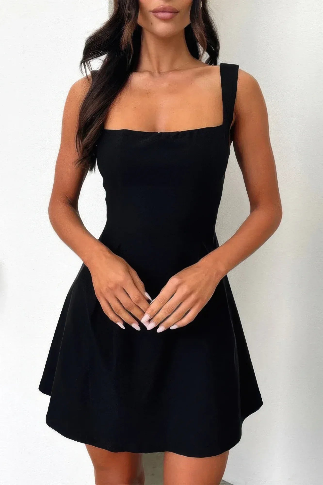 Solid Sleeveless Fit Wide Strap A Line Dress | Mixtshop LLC