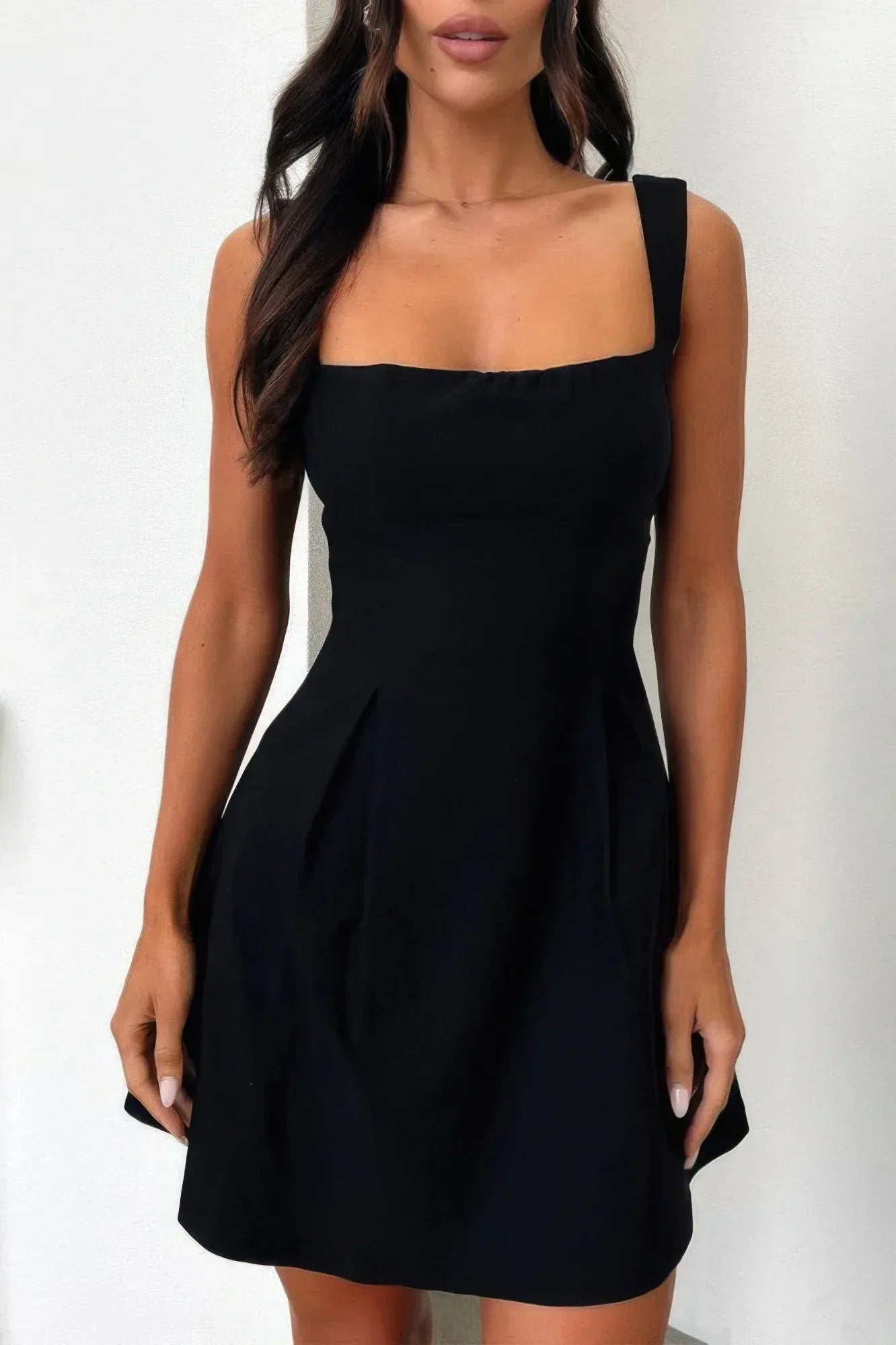 Solid Sleeveless Fit Wide Strap A Line Dress | Mixtshop LLC