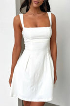 Solid Sleeveless Fit Wide Strap A Line Dress | Mixtshop LLC