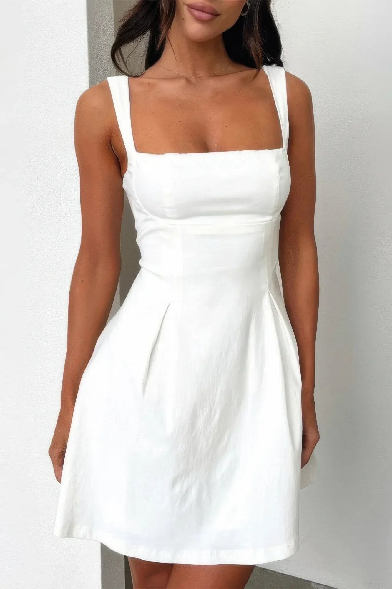 Solid Sleeveless Fit Wide Strap A Line Dress | Mixtshop LLC