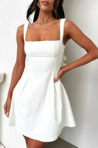 Solid Sleeveless Fit Wide Strap A Line Dress | Mixtshop LLC