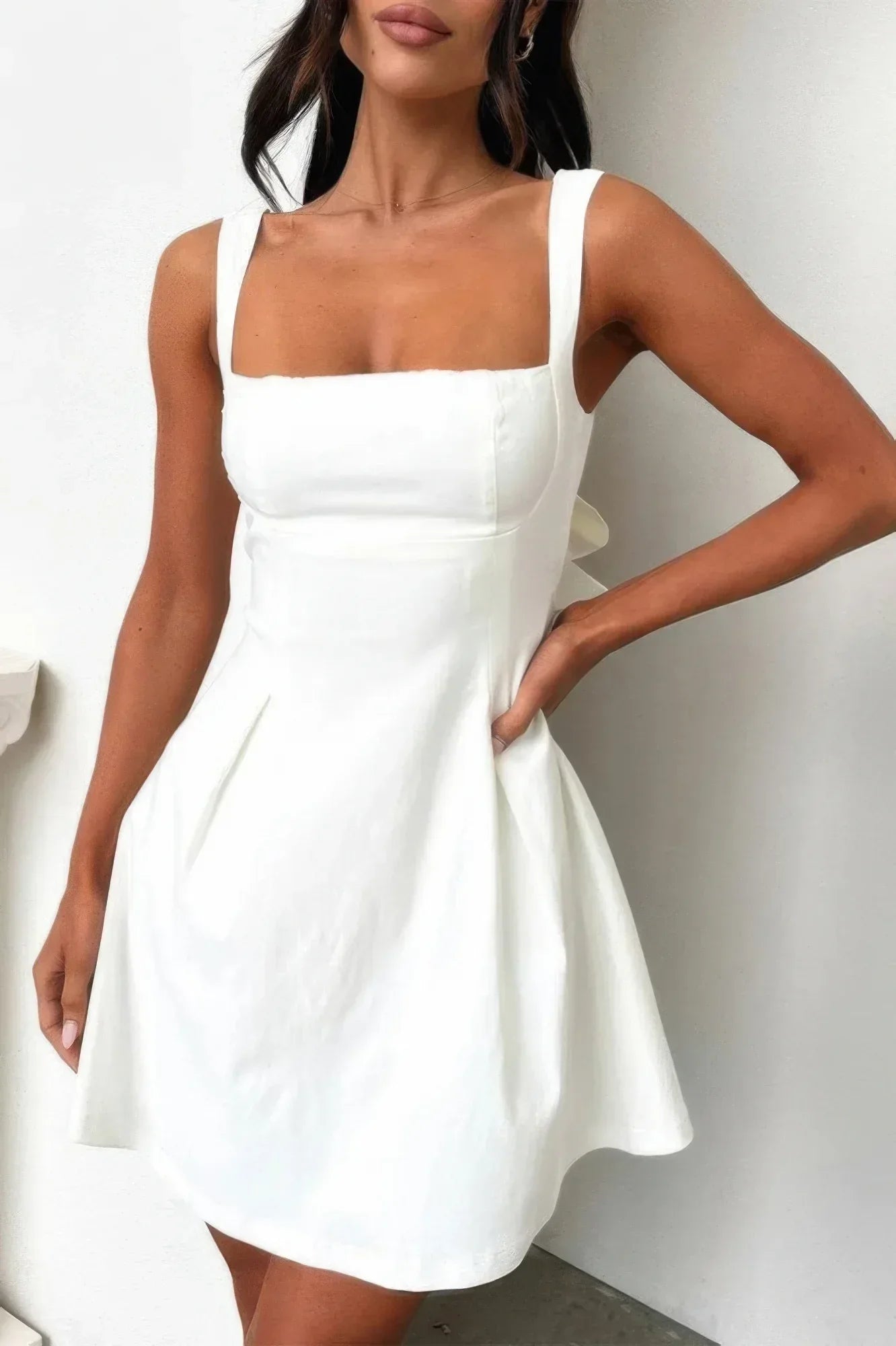 Solid Sleeveless Fit Wide Strap A Line Dress | Mixtshop LLC