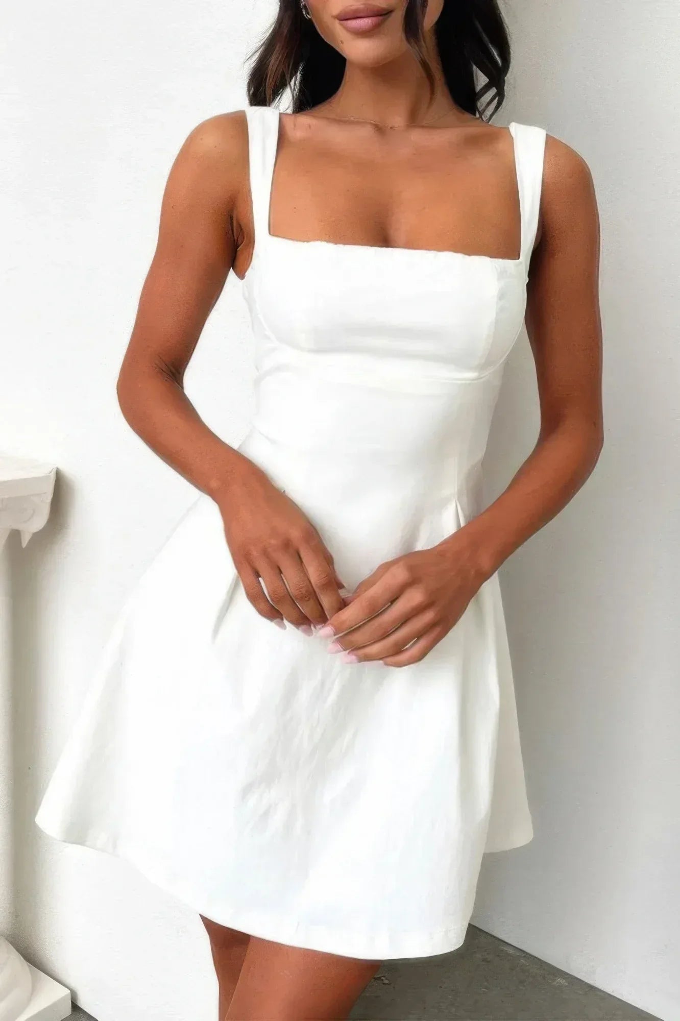 Solid Sleeveless Fit Wide Strap A Line Dress | Mixtshop LLC