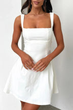 Solid Sleeveless Fit Wide Strap A Line Dress | Mixtshop LLC