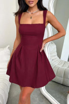 Solid Sleeveless Fit Wide Strap A Line Dress | Mixtshop LLC