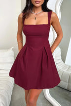 Solid Sleeveless Fit Wide Strap A Line Dress | Mixtshop LLC