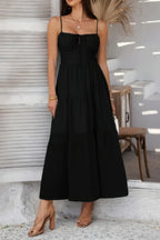 Solid Sleeveless Smocked Tiered Maxi Cami Dress | Mixtshop LLC