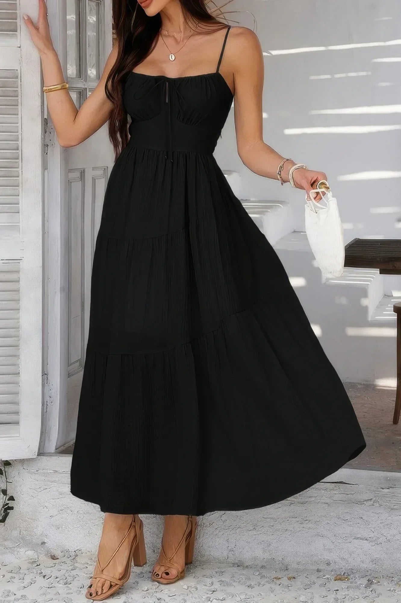 Solid Sleeveless Smocked Tiered Maxi Cami Dress Secondary image