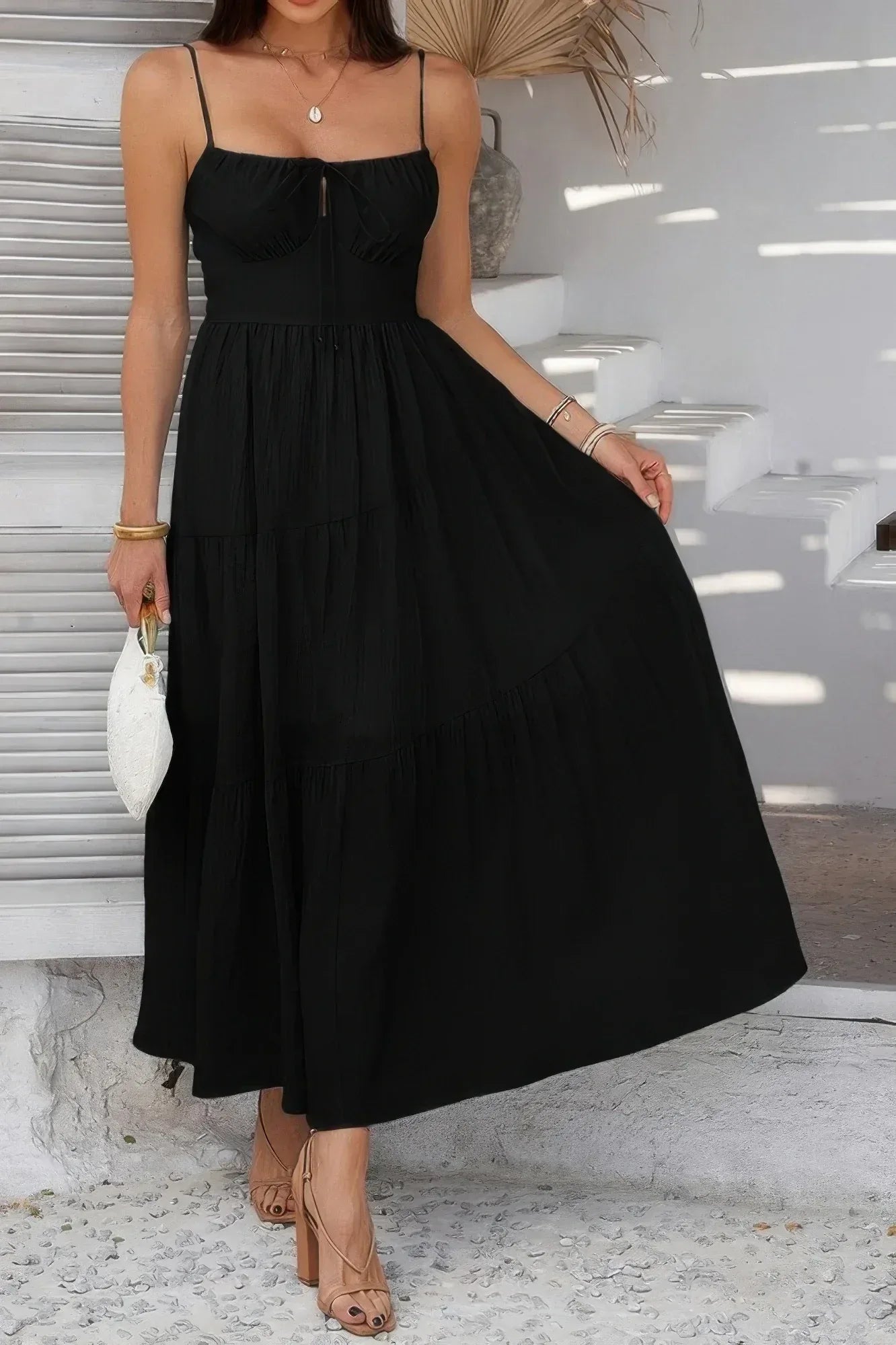 Solid Sleeveless Smocked Tiered Maxi Cami Dress | Mixtshop LLC