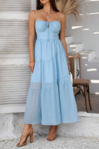 Solid Sleeveless Smocked Tiered Maxi Cami Dress | Mixtshop LLC