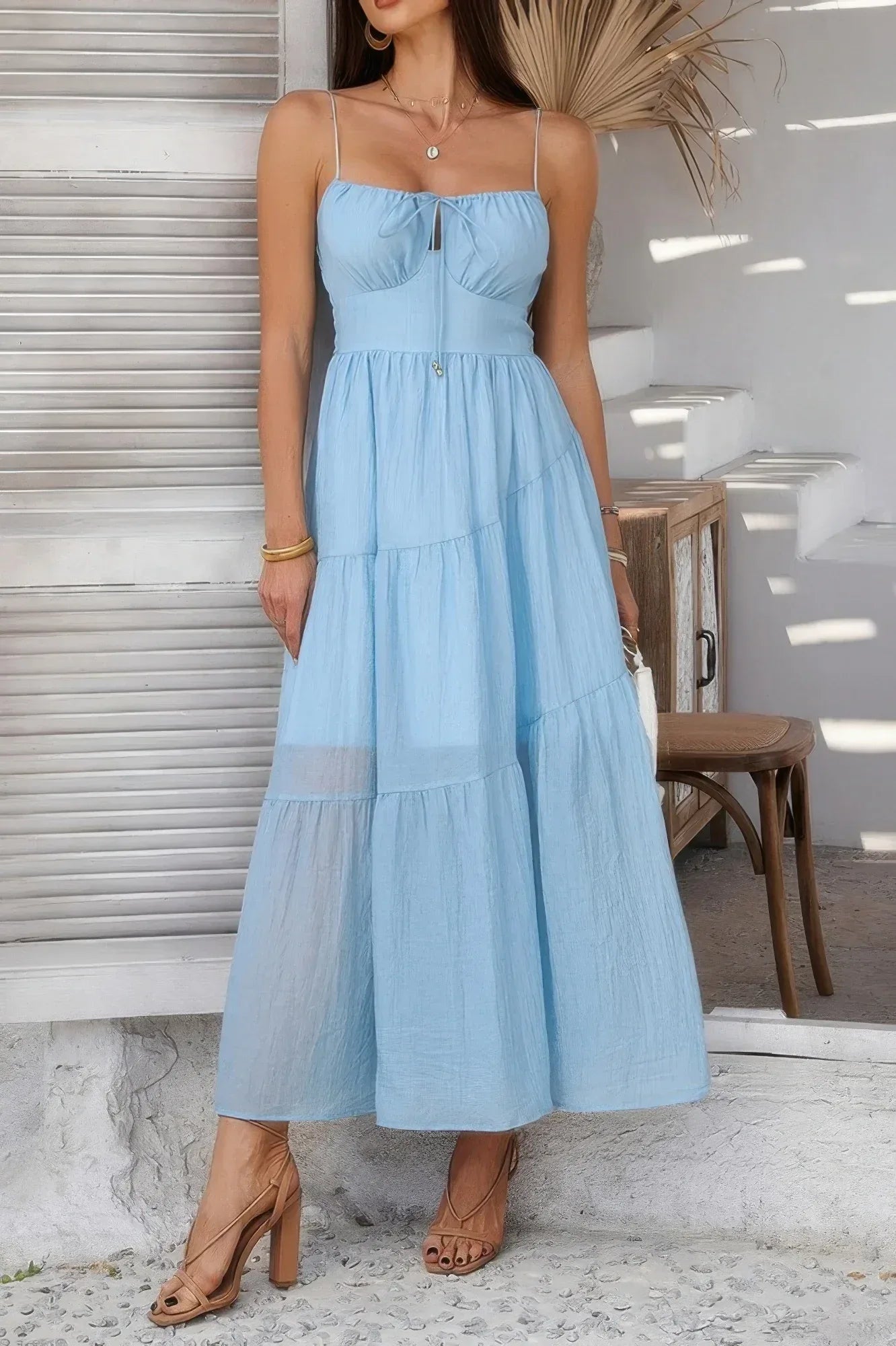 Solid Sleeveless Smocked Tiered Maxi Cami Dress | Mixtshop LLC
