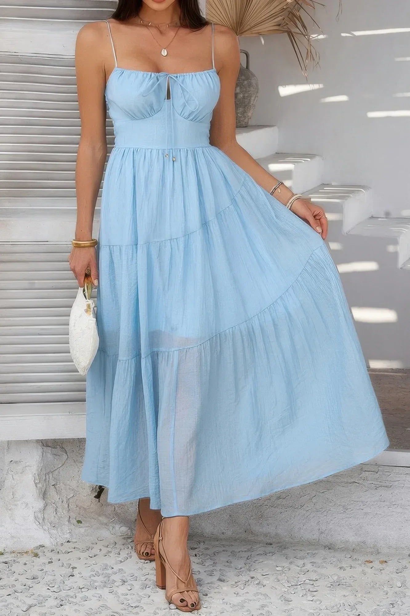 Solid Sleeveless Smocked Tiered Maxi Cami Dress | Mixtshop LLC