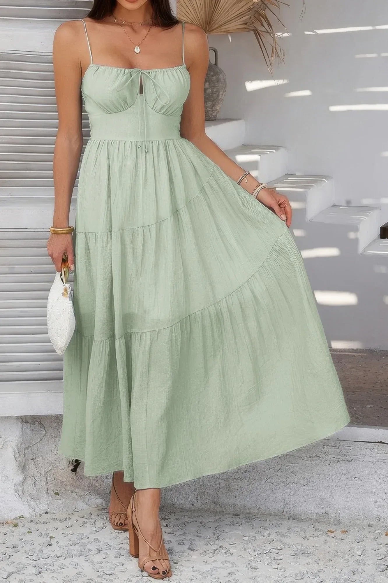 Solid Sleeveless Smocked Tiered Maxi Cami Dress | Mixtshop LLC