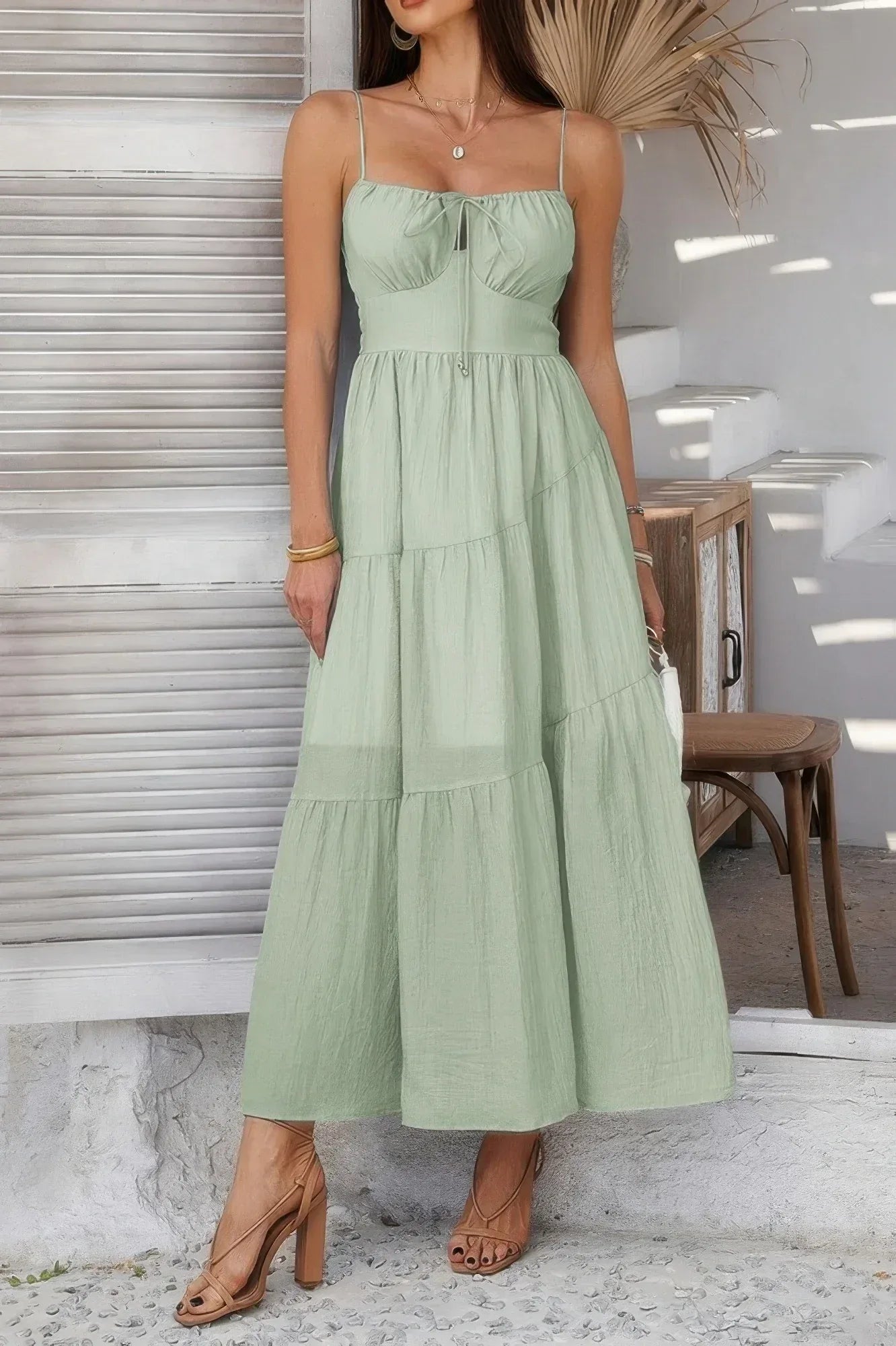 Solid Sleeveless Smocked Tiered Maxi Cami Dress | Mixtshop LLC